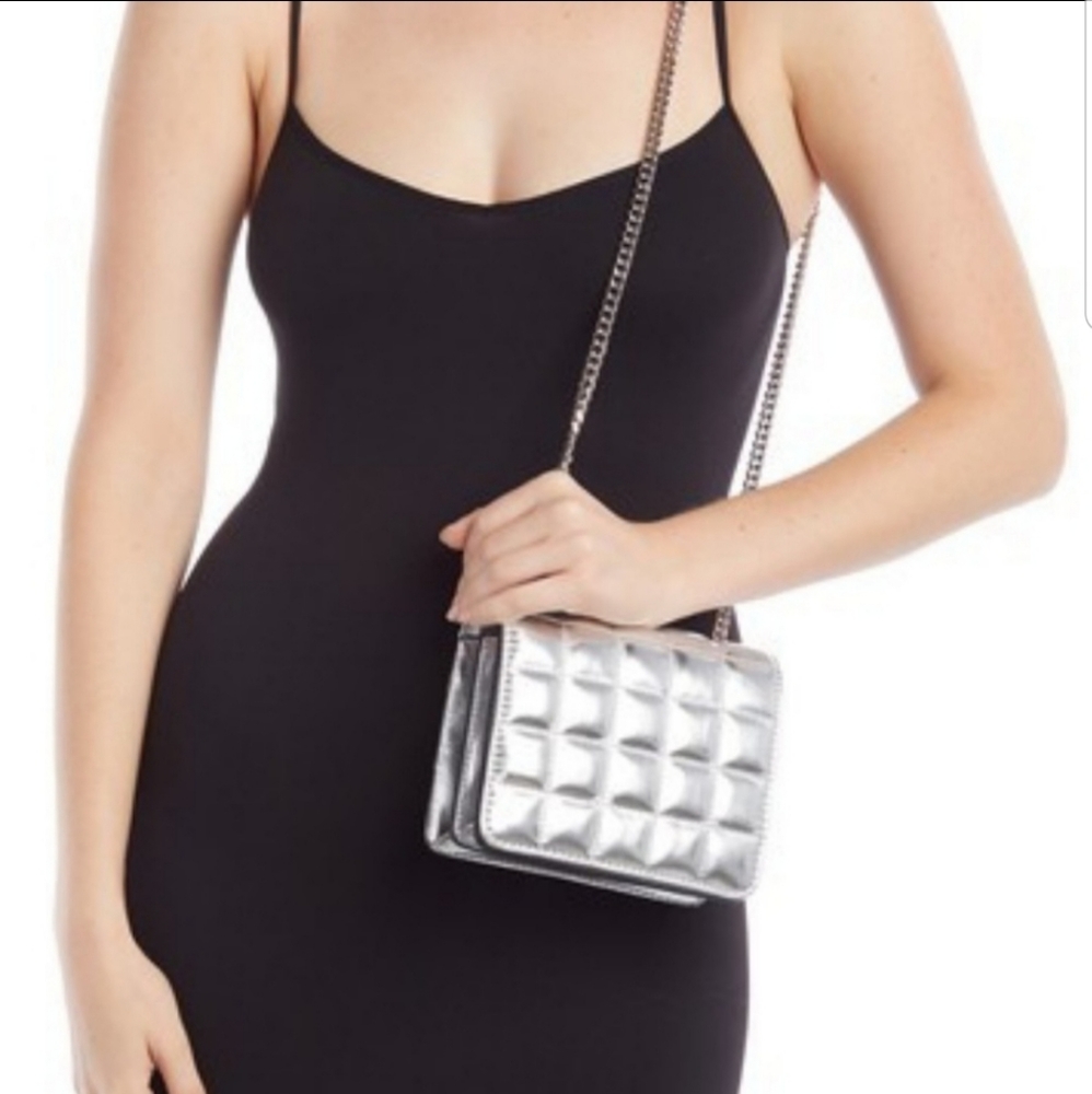 French Connection Quilted Silver Mini Shoulder Bag